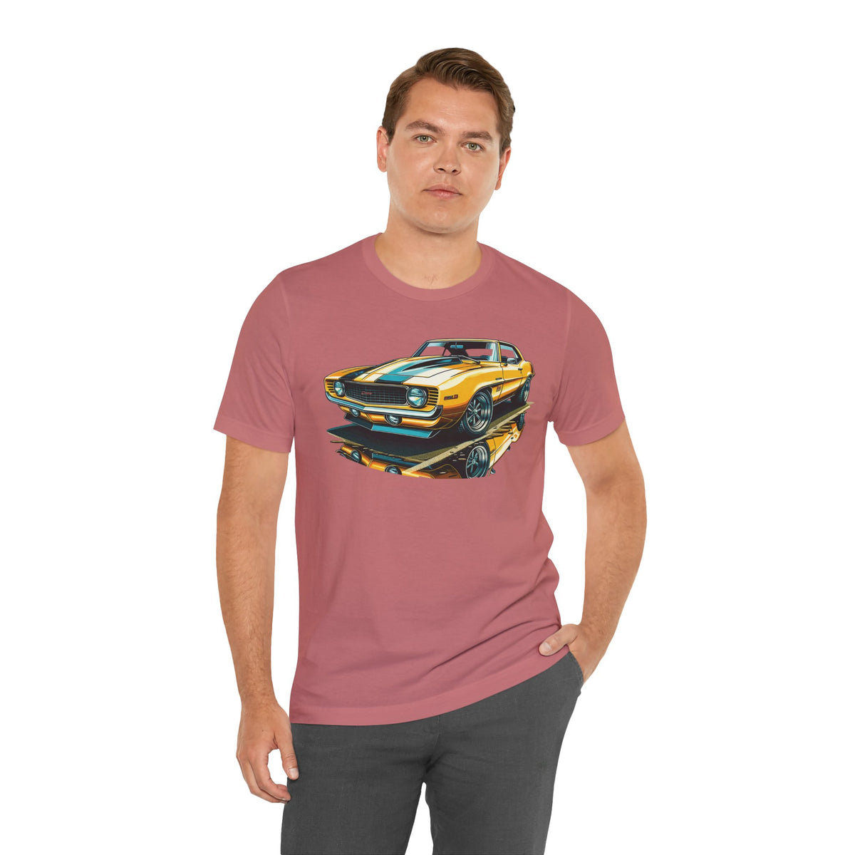 Yellow Classic Muscle Car T-Shirt | American Muscle Roars back graphic tee