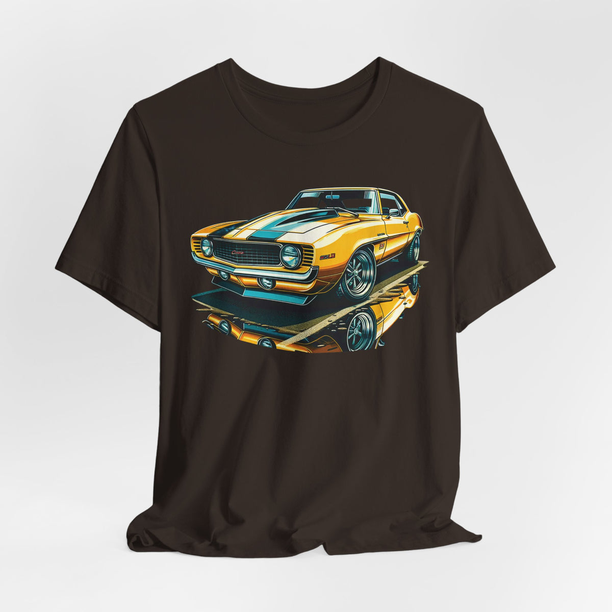 Yellow Classic Muscle Car T-Shirt | American Muscle Roars back graphic tee