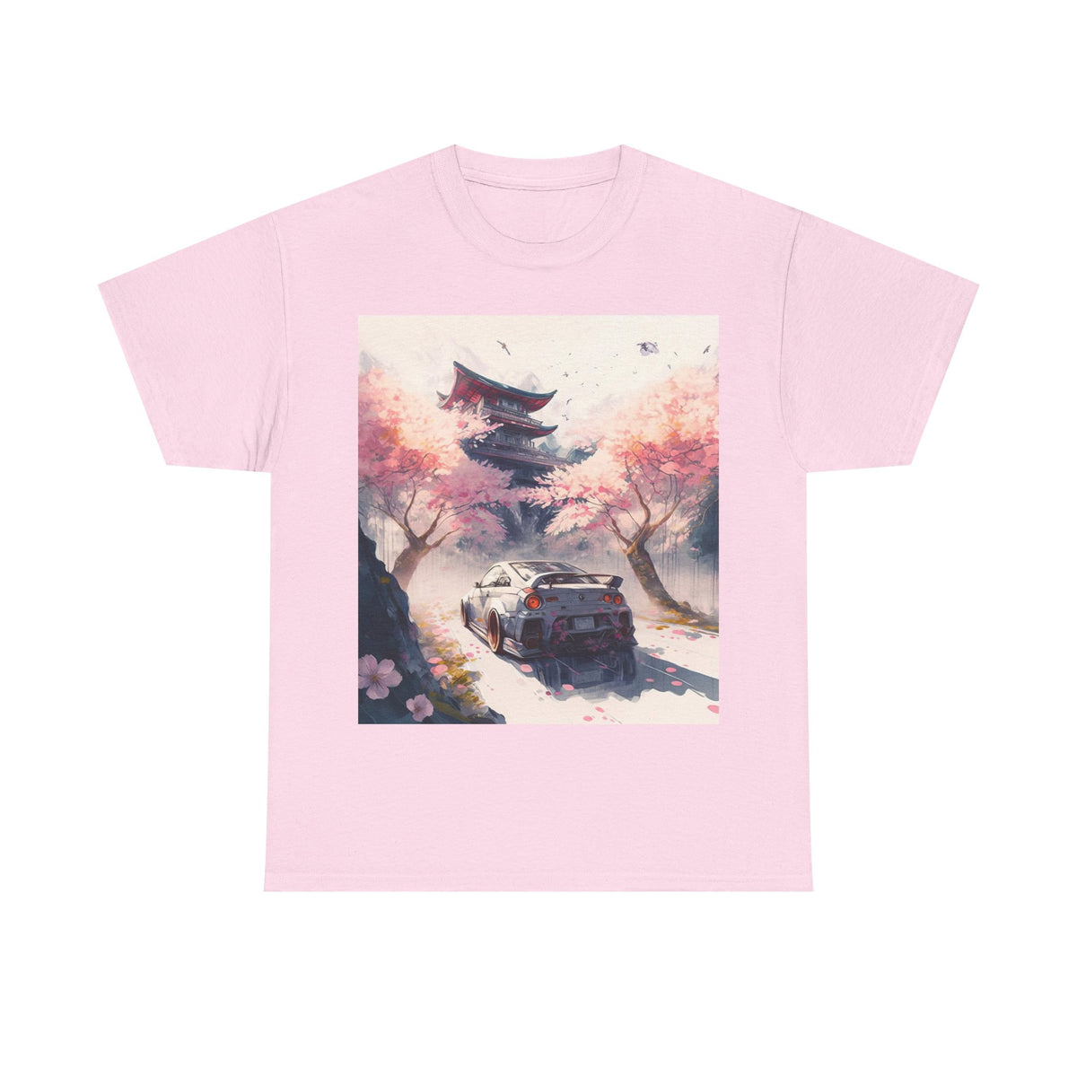 Sakura Drift Retro Sports Car Tee — Cherry Blossom JDM Graphic T-Shirt
