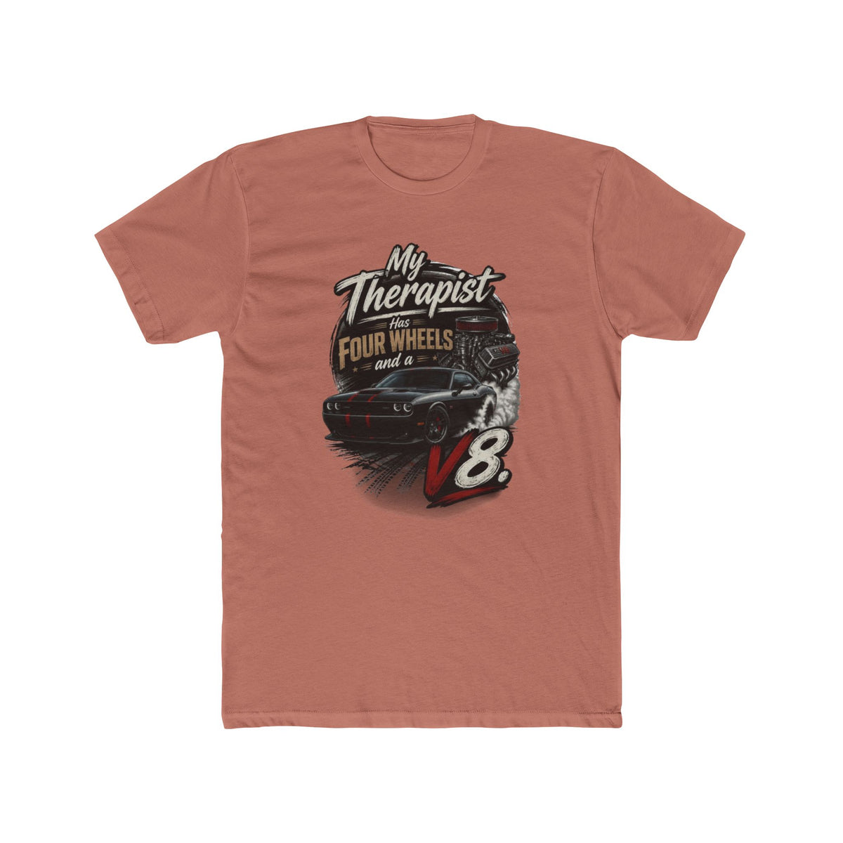 V8 Therapy T-Shirt - "My Therapist Has Four Wheels and a V8" Classic Car Tee