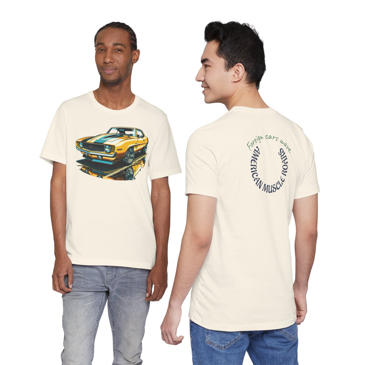 Yellow Classic Muscle Car T-Shirt | American Muscle Roars back graphic tee