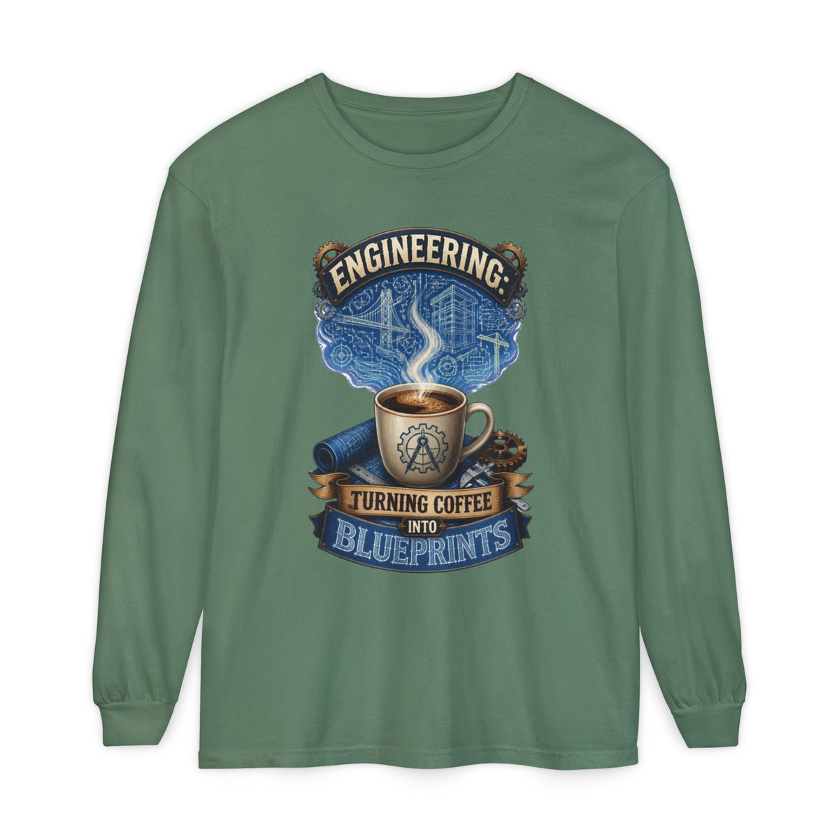 Engineering Coffee Long Sleeve Tee — "Turning Coffee Into Blueprints"
