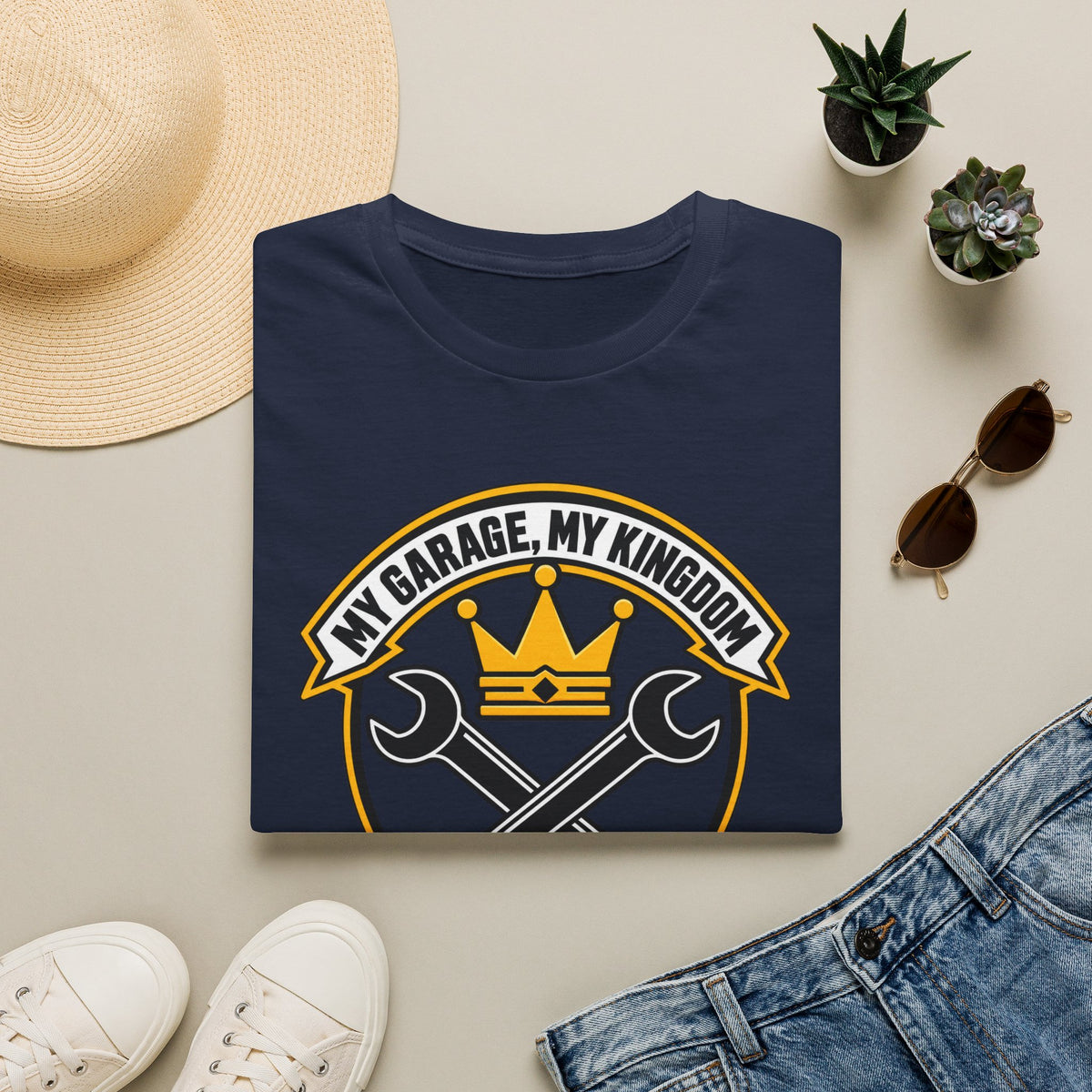 Garage King T-Shirt — "My Garage, My Kingdom" Wrench & Crown Tee