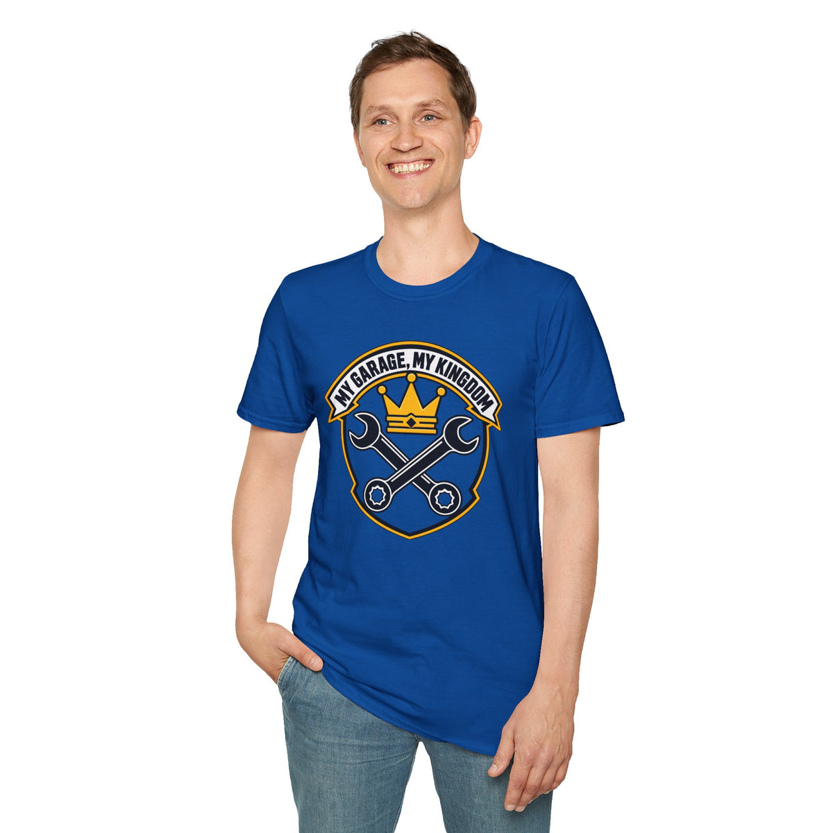 Garage King T-Shirt — "My Garage, My Kingdom" Wrench & Crown Tee