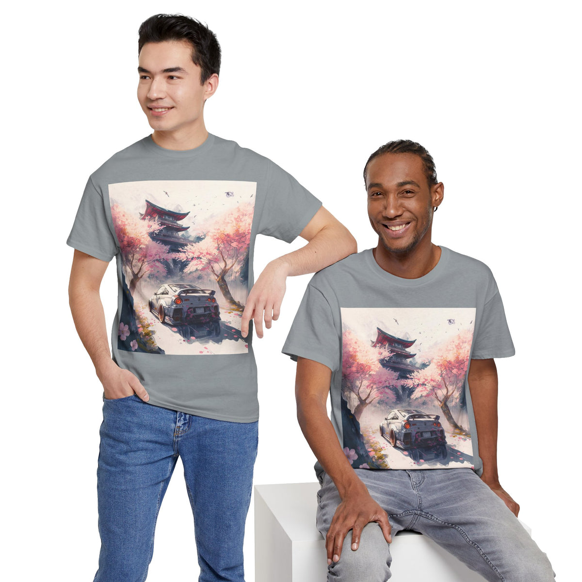 Sakura Drift Retro Sports Car Tee — Cherry Blossom JDM Graphic T-Shirt