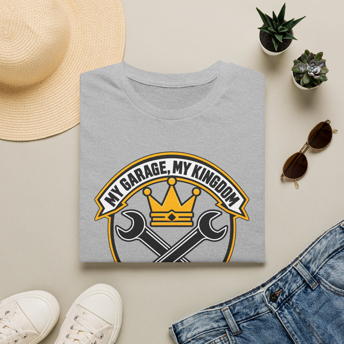 Garage King T-Shirt — "My Garage, My Kingdom" Wrench & Crown Tee