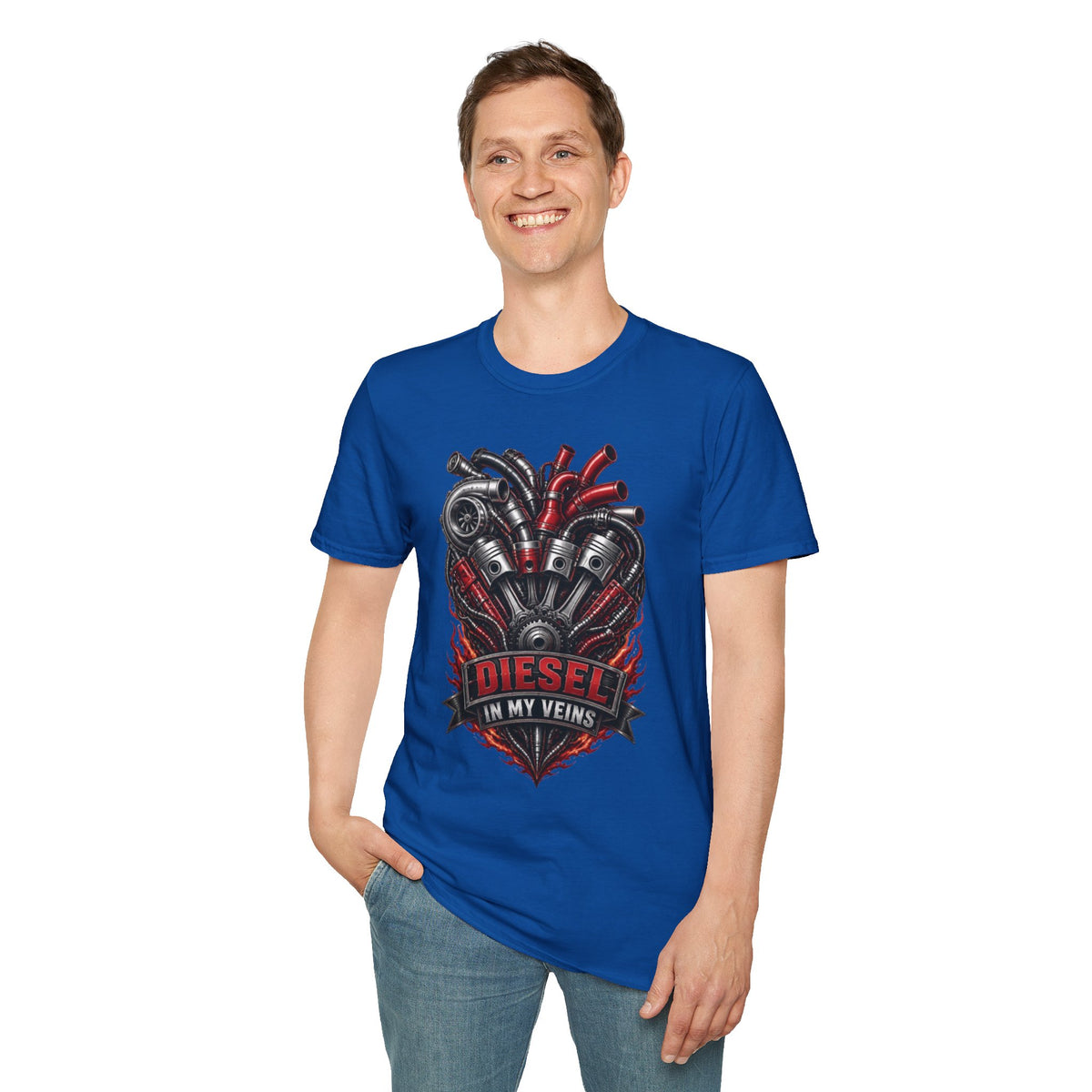 Diesel In My Veins T-Shirt — Engine Heart Graphic Tee for Car & Motor Enthusiasts