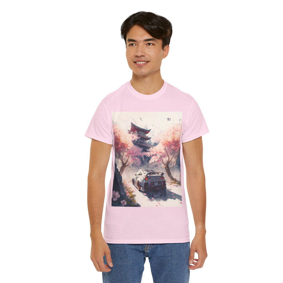 Sakura Drift Retro Sports Car Tee — Cherry Blossom JDM Graphic T-Shirt