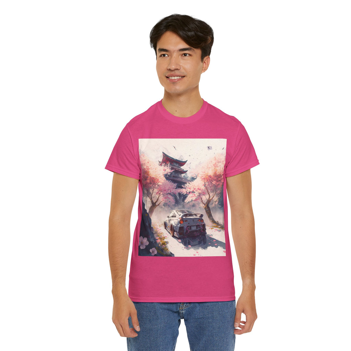 Sakura Drift Retro Sports Car Tee — Cherry Blossom JDM Graphic T-Shirt