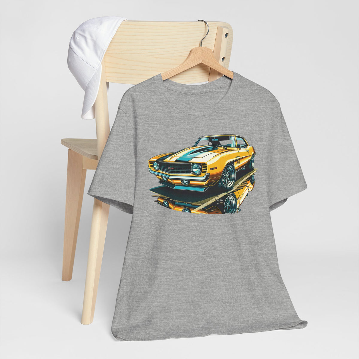 Yellow Classic Muscle Car T-Shirt | American Muscle Roars back graphic tee