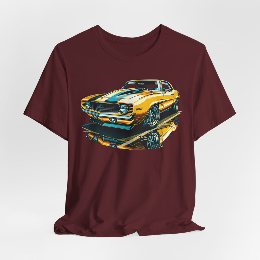 Yellow Classic Muscle Car T-Shirt | American Muscle Roars back graphic tee