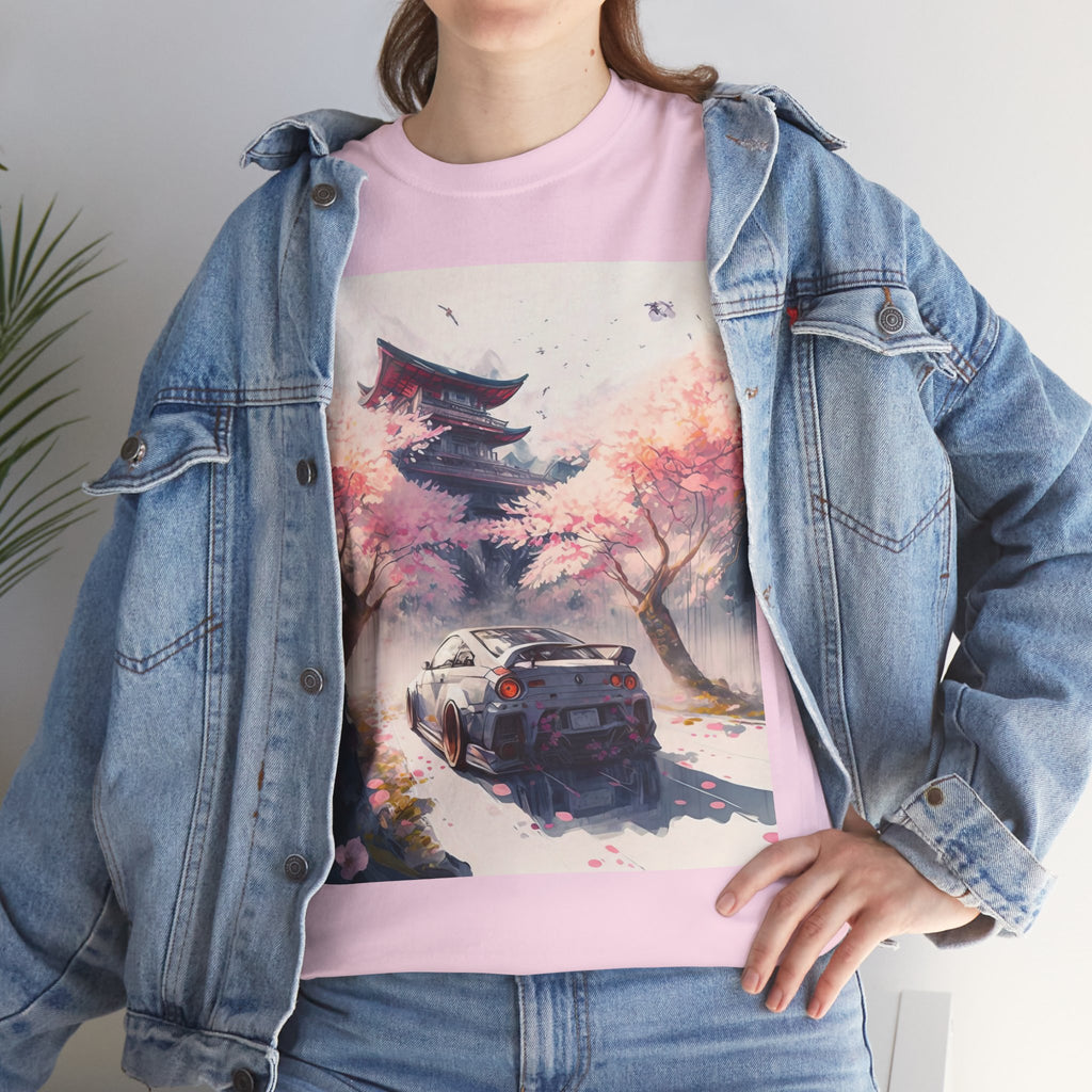 Sakura Drift Retro Sports Car Tee — Cherry Blossom JDM Graphic T-Shirt