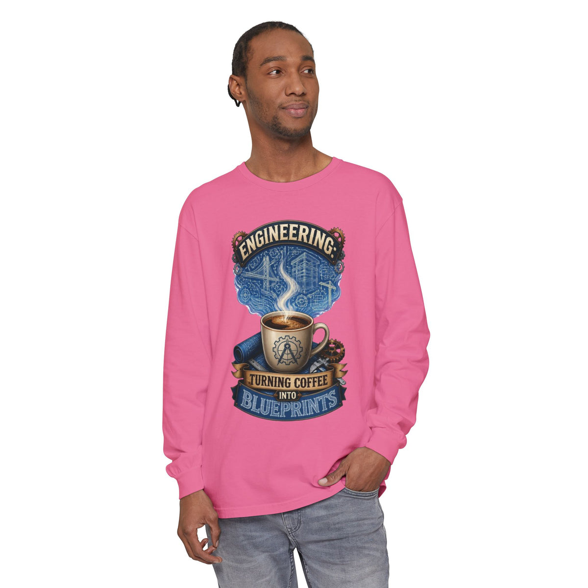 Engineering Coffee Long Sleeve Tee — "Turning Coffee Into Blueprints"
