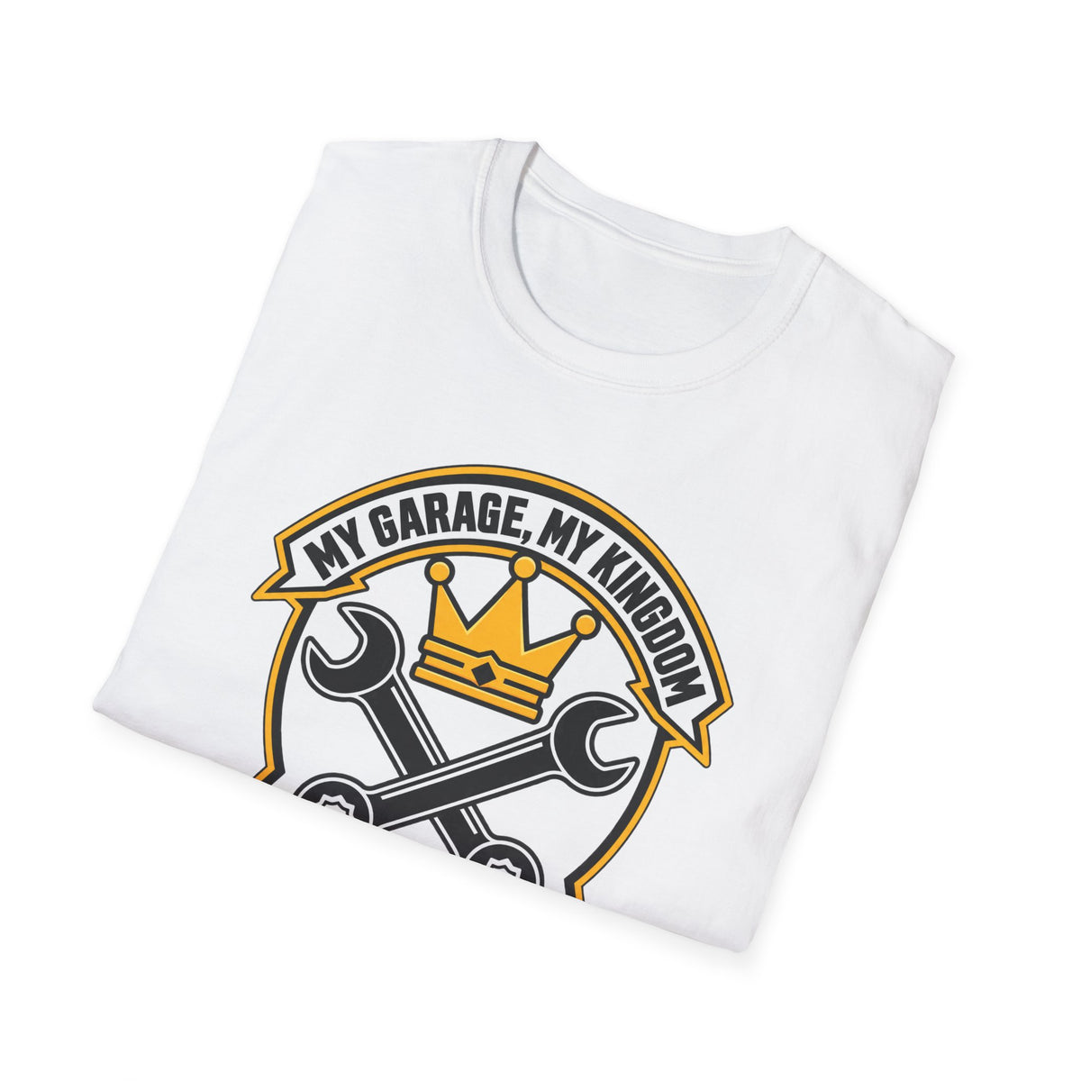 Garage King T-Shirt — "My Garage, My Kingdom" Wrench & Crown Tee