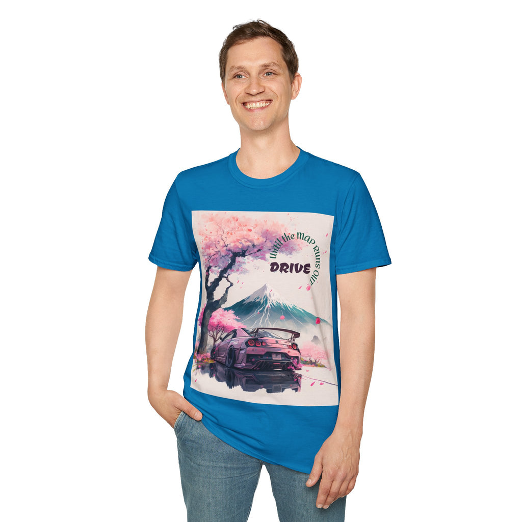 Cherry Blossom Skyline Drive T-Shirt | Retro Car, Mount Fuji