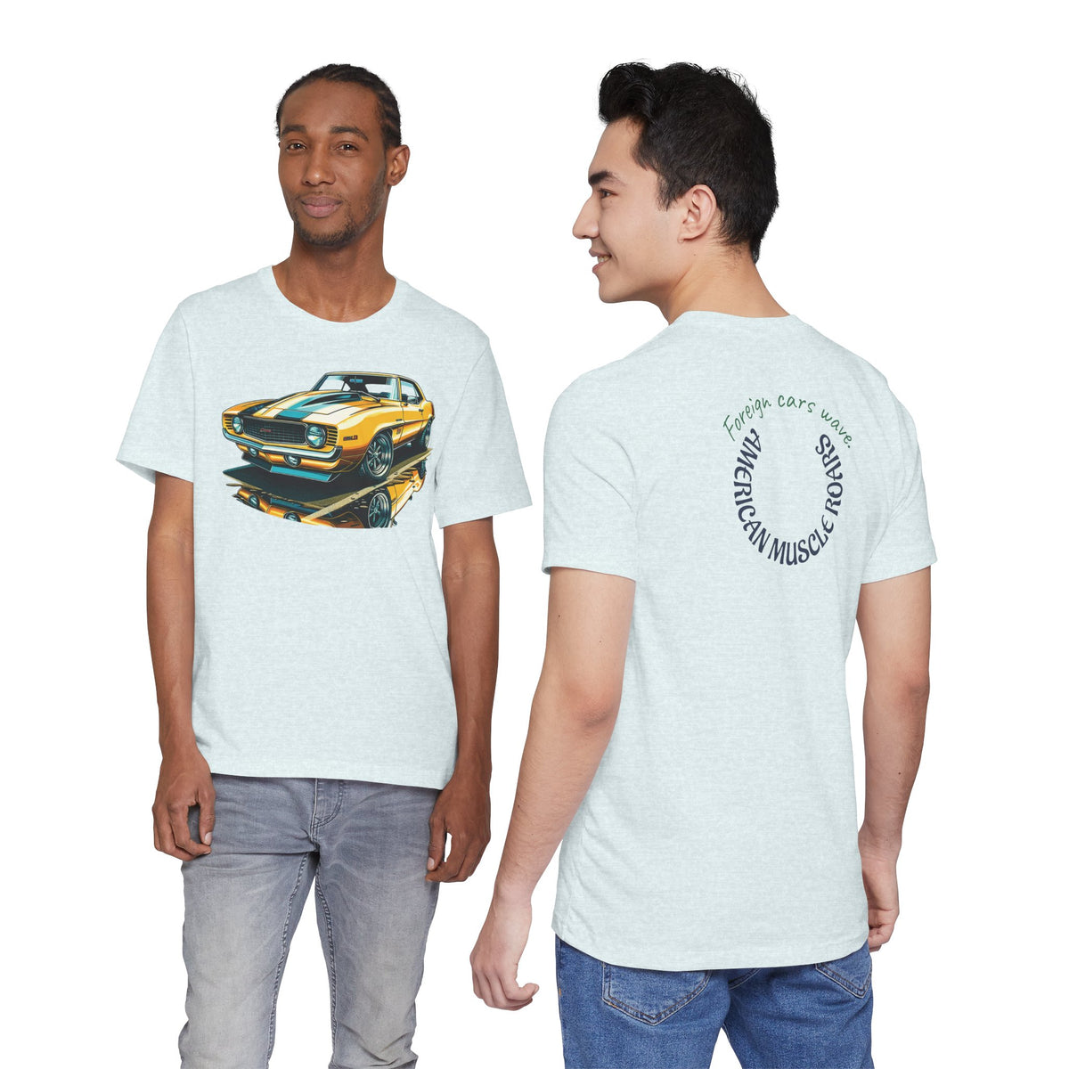 Yellow Classic Muscle Car T-Shirt | American Muscle Roars back graphic tee