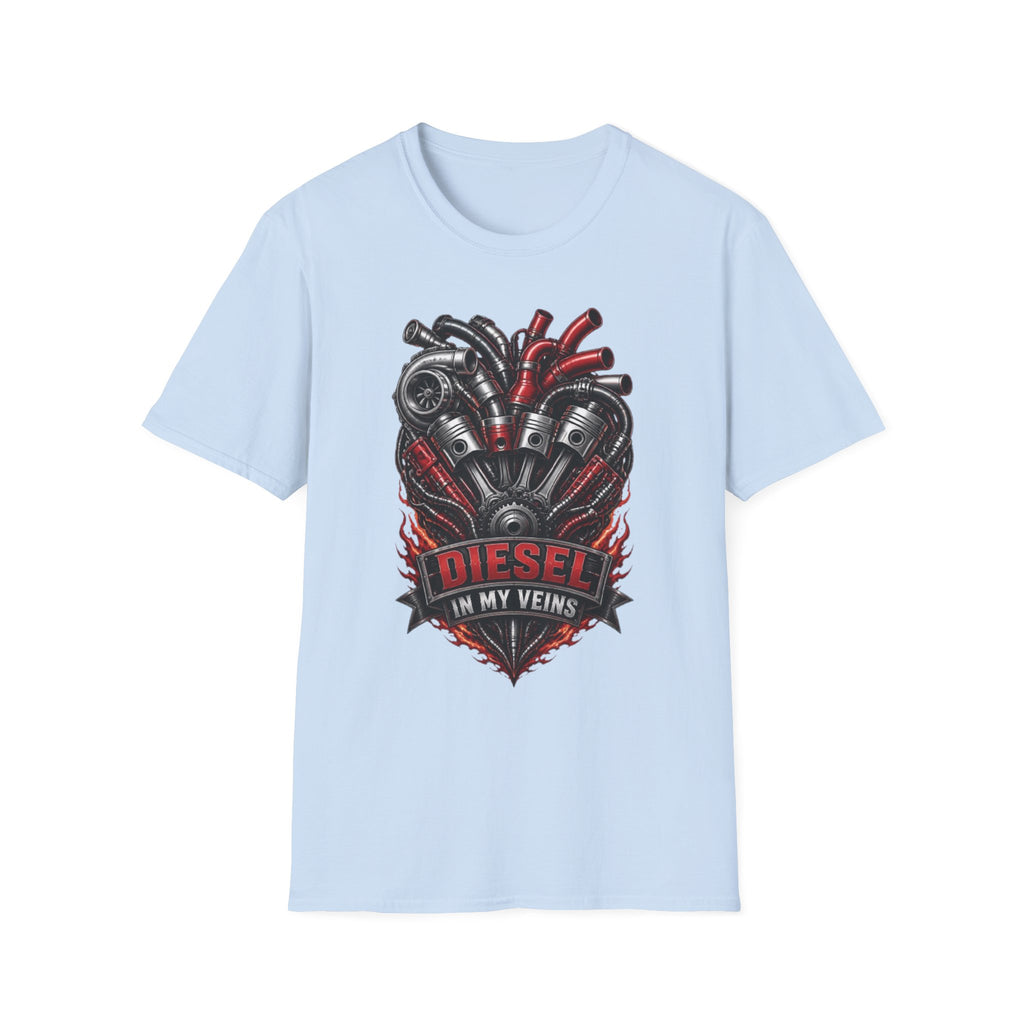 Diesel In My Veins T-Shirt — Engine Heart Graphic Tee for Car & Motor Enthusiasts