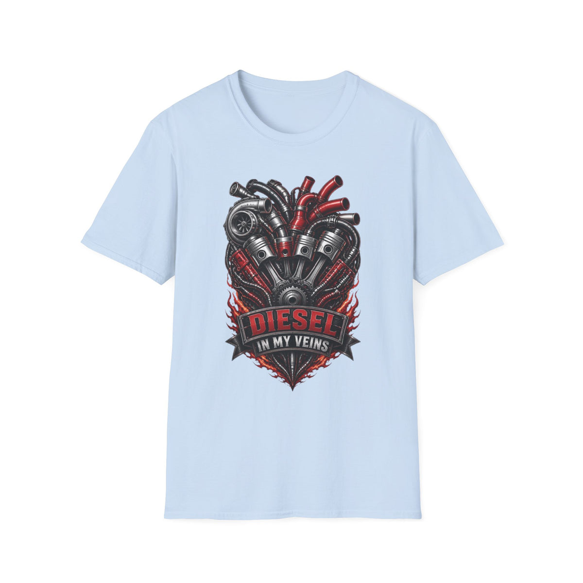 Diesel In My Veins T-Shirt — Engine Heart Graphic Tee for Car & Motor Enthusiasts