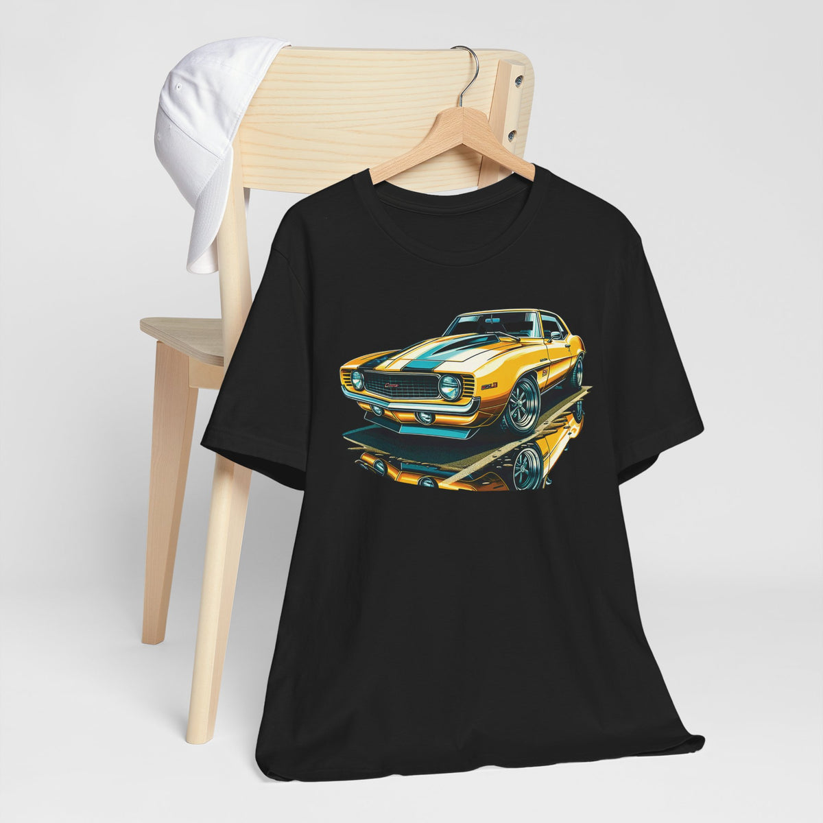 Yellow Classic Muscle Car T-Shirt | American Muscle Roars back graphic tee