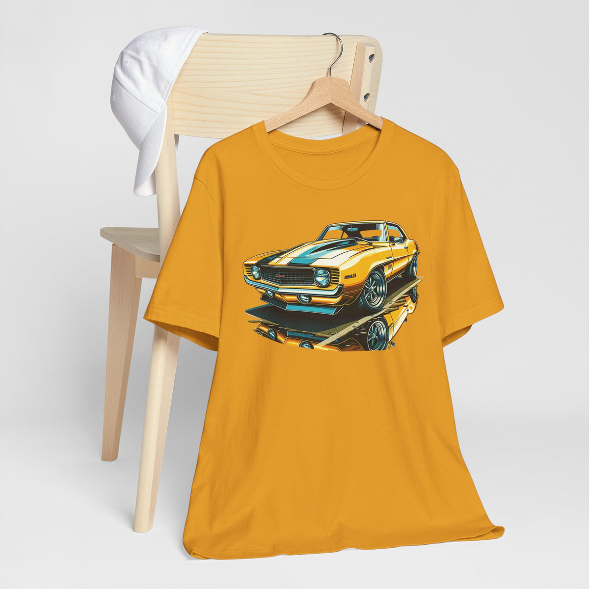 Yellow Classic Muscle Car T-Shirt | American Muscle Roars back graphic tee