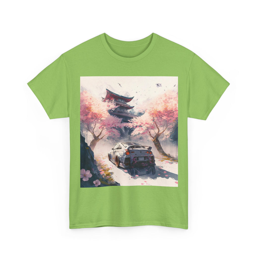 Sakura Drift Retro Sports Car Tee — Cherry Blossom JDM Graphic T-Shirt