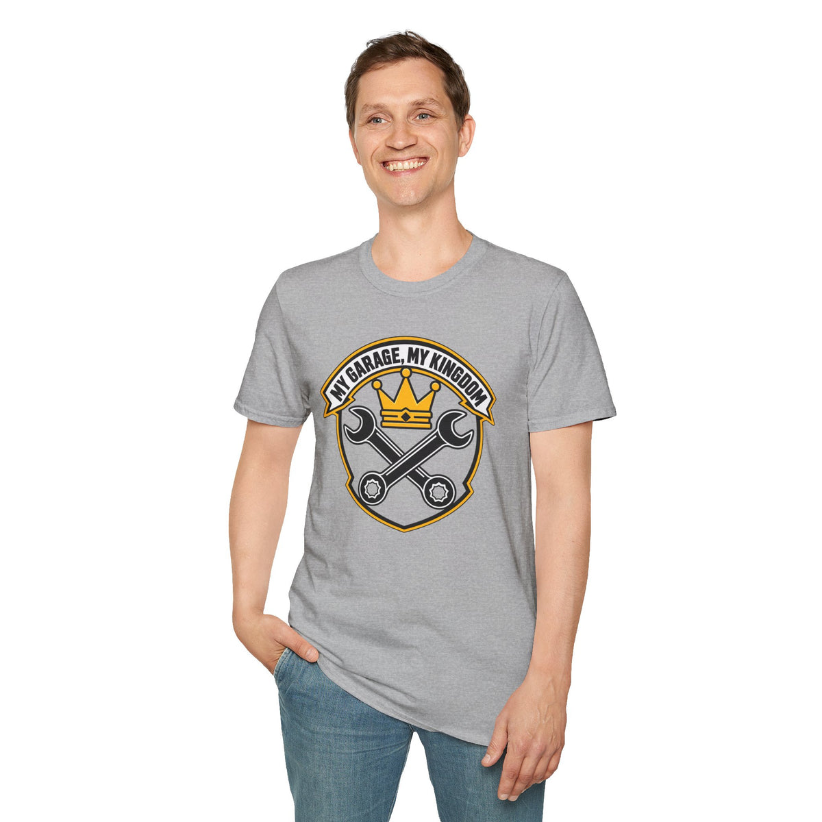 Garage King T-Shirt — "My Garage, My Kingdom" Wrench & Crown Tee