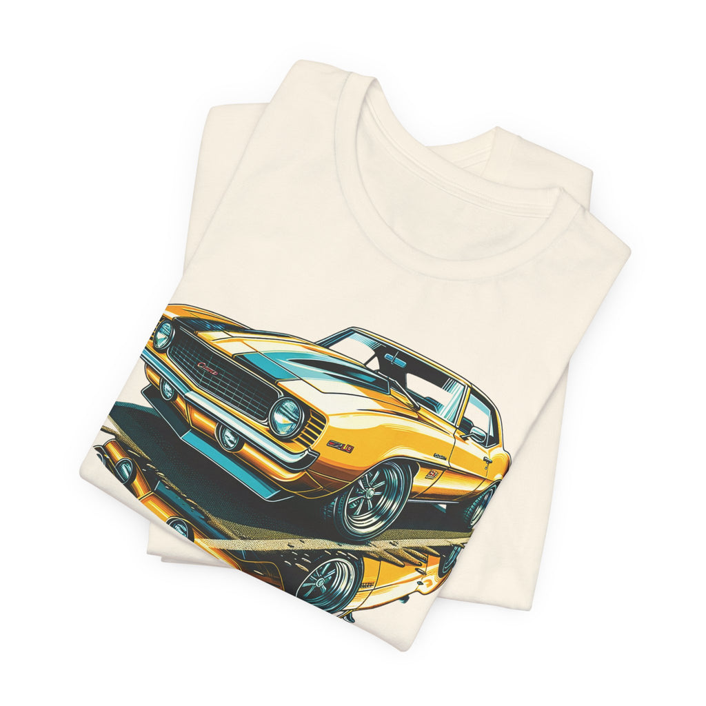 Yellow Classic Muscle Car T-Shirt | American Muscle Roars back graphic tee