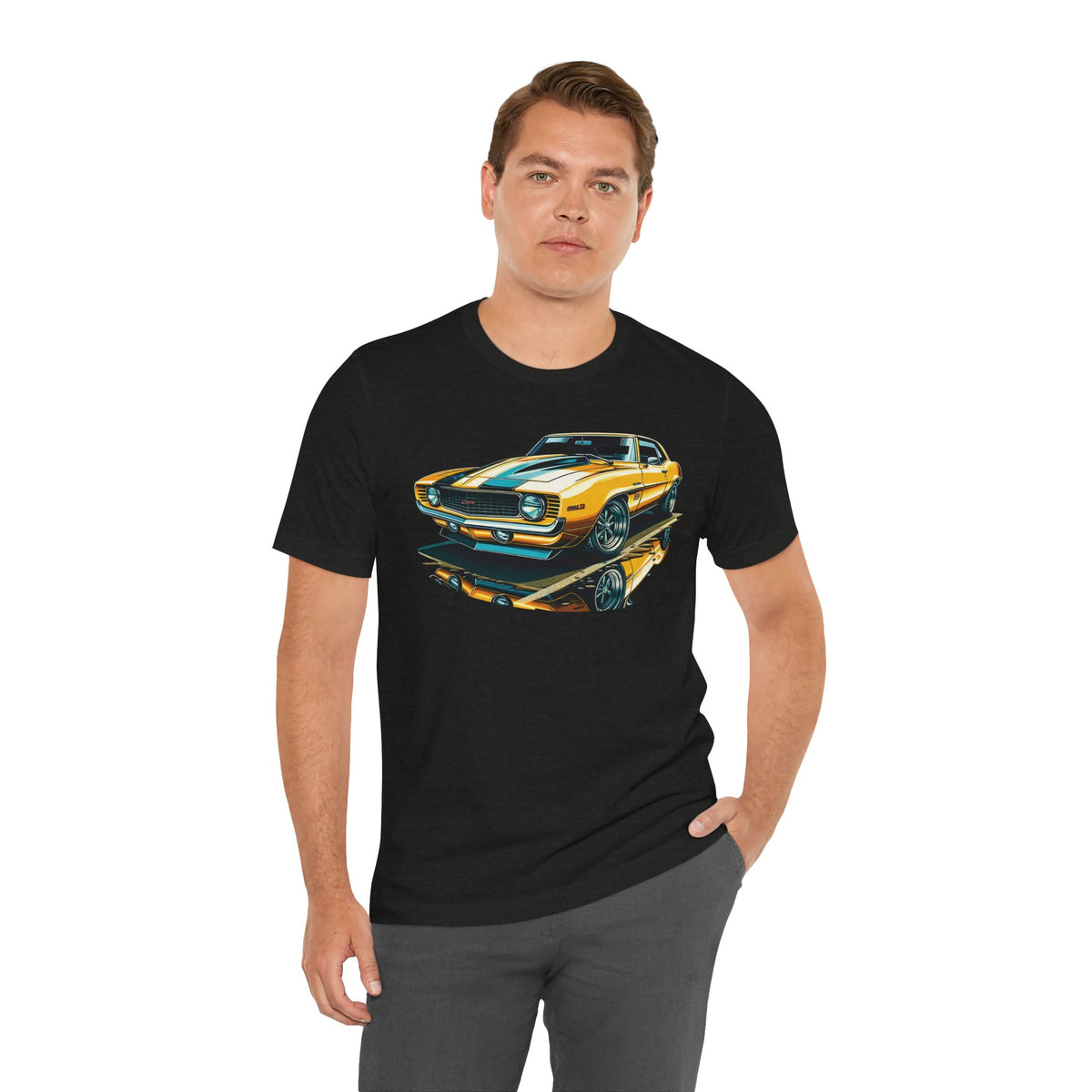 Yellow Classic Muscle Car T-Shirt | American Muscle Roars back graphic tee