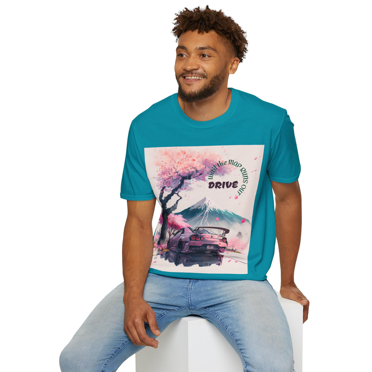 Cherry Blossom Skyline Drive T-Shirt | Retro Car, Mount Fuji