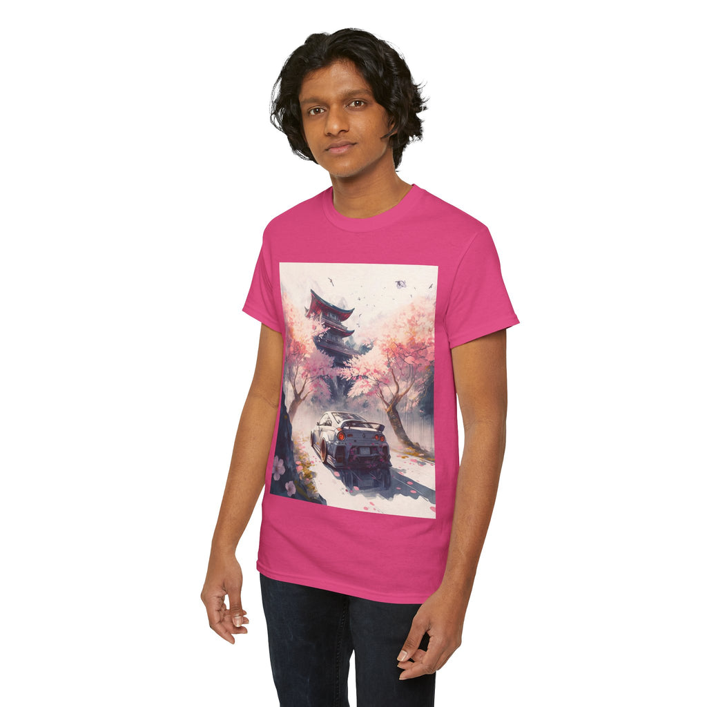 Sakura Drift Retro Sports Car Tee — Cherry Blossom JDM Graphic T-Shirt