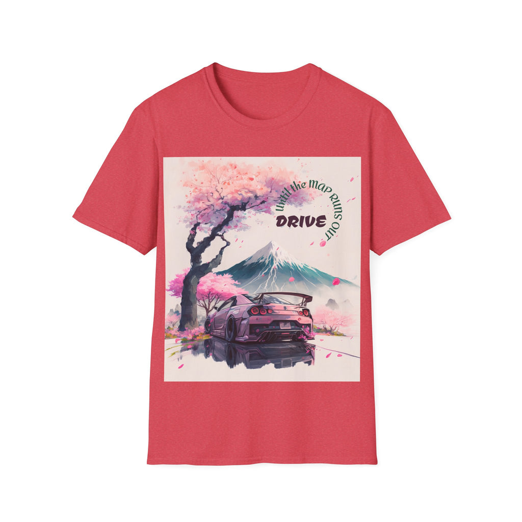 Cherry Blossom Skyline Drive T-Shirt | Retro Car, Mount Fuji