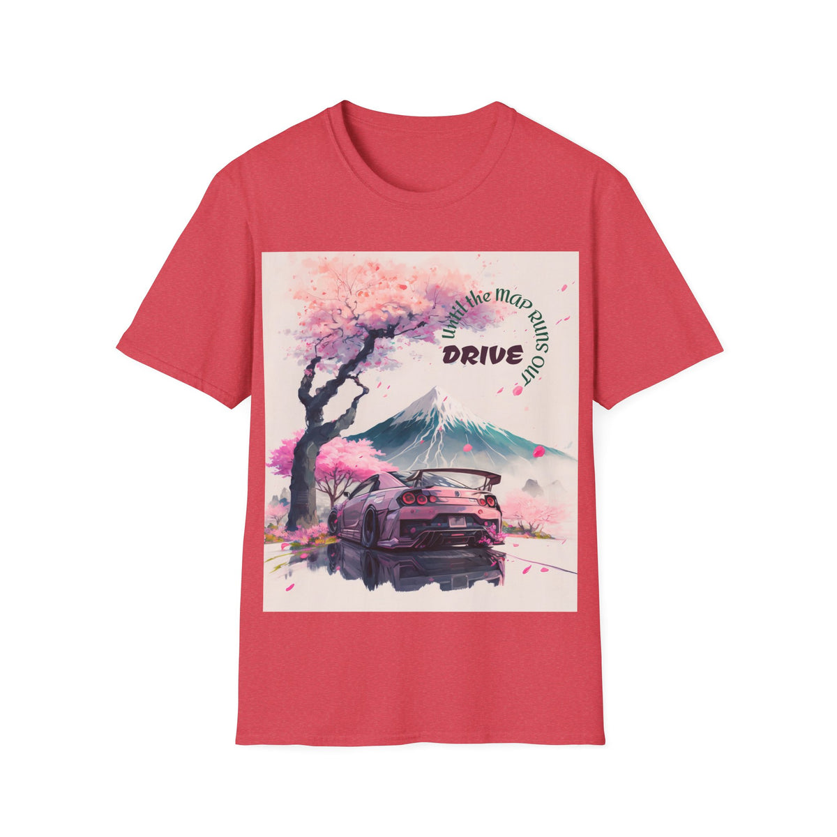 Cherry Blossom Skyline Drive T-Shirt | Retro Car, Mount Fuji