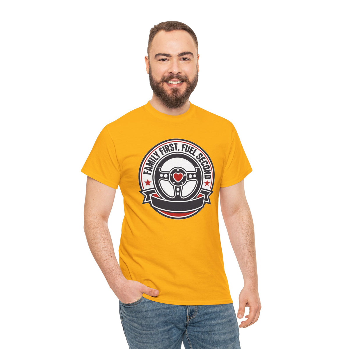 Family First, Fuel Second Tee — Steering Wheel Graphic Shirt