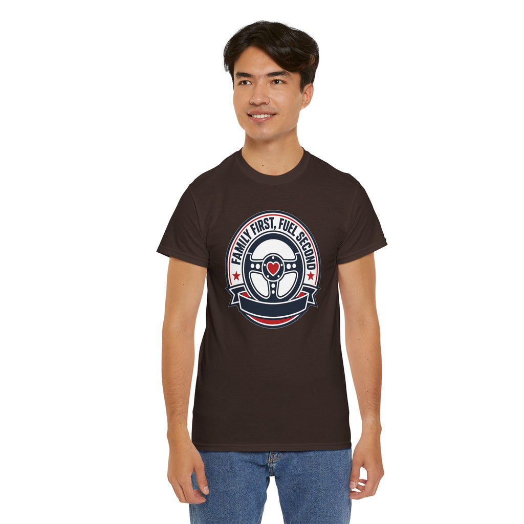 Family First, Fuel Second Tee — Steering Wheel Graphic Shirt
