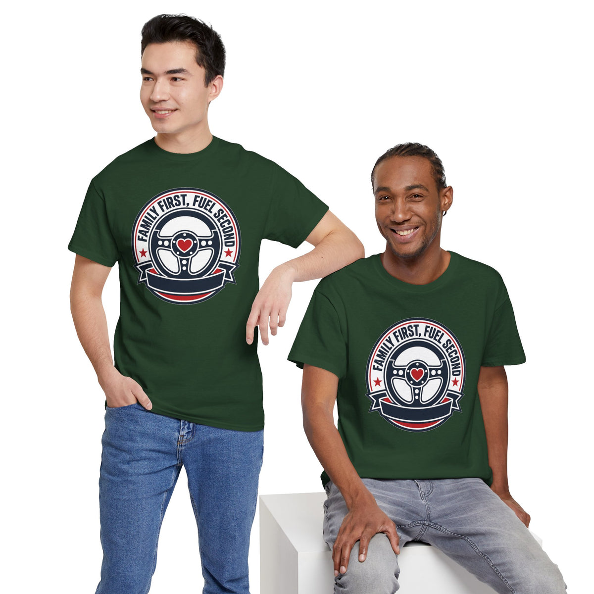 Family First, Fuel Second Tee — Steering Wheel Graphic Shirt
