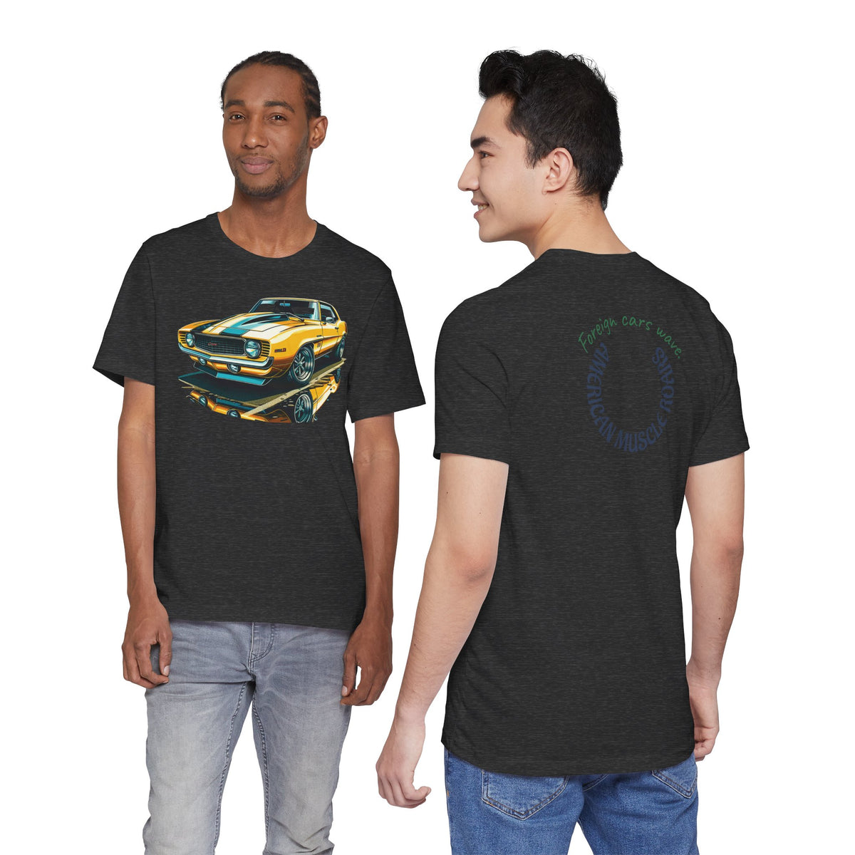 Yellow Classic Muscle Car T-Shirt | American Muscle Roars back graphic tee