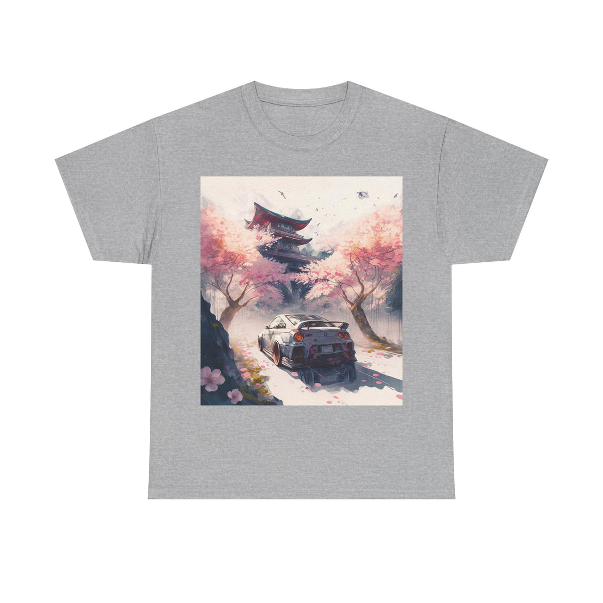 Sakura Drift Retro Sports Car Tee — Cherry Blossom JDM Graphic T-Shirt