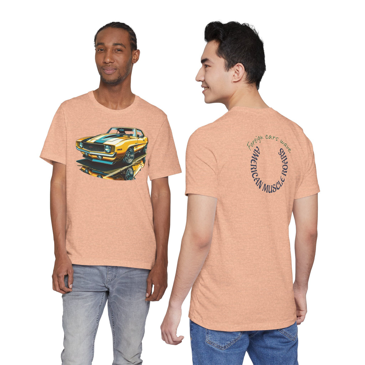Yellow Classic Muscle Car T-Shirt | American Muscle Roars back graphic tee