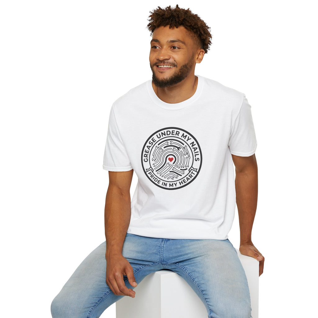 T-Shirt — "Grease Under My Nails, Pride in My Heart" Mechanic Heart Graphic Tee