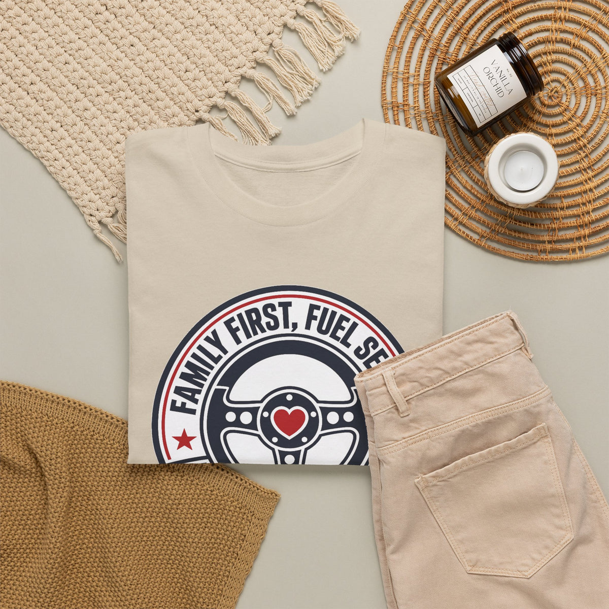 Family First, Fuel Second Tee — Steering Wheel Graphic Shirt