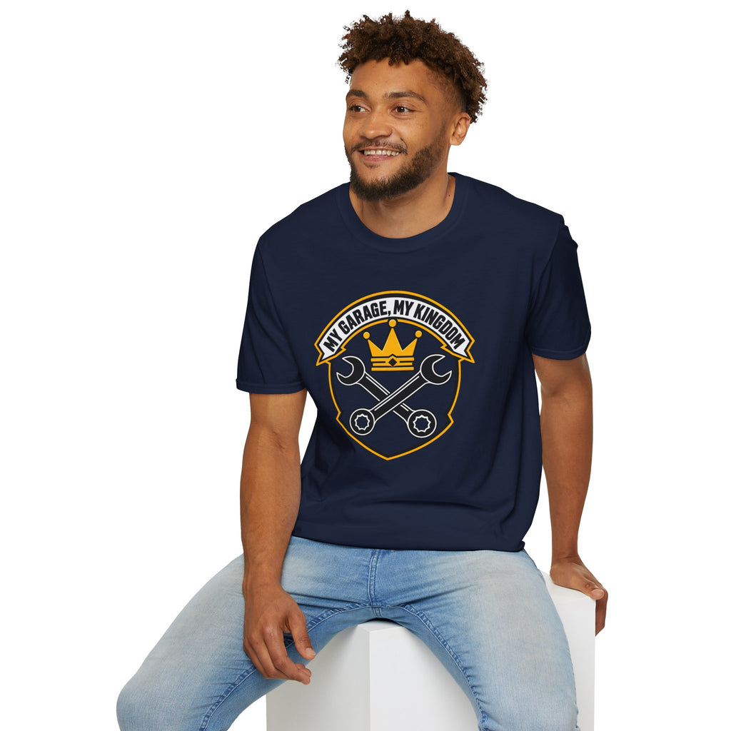 Garage King T-Shirt — "My Garage, My Kingdom" Wrench & Crown Tee