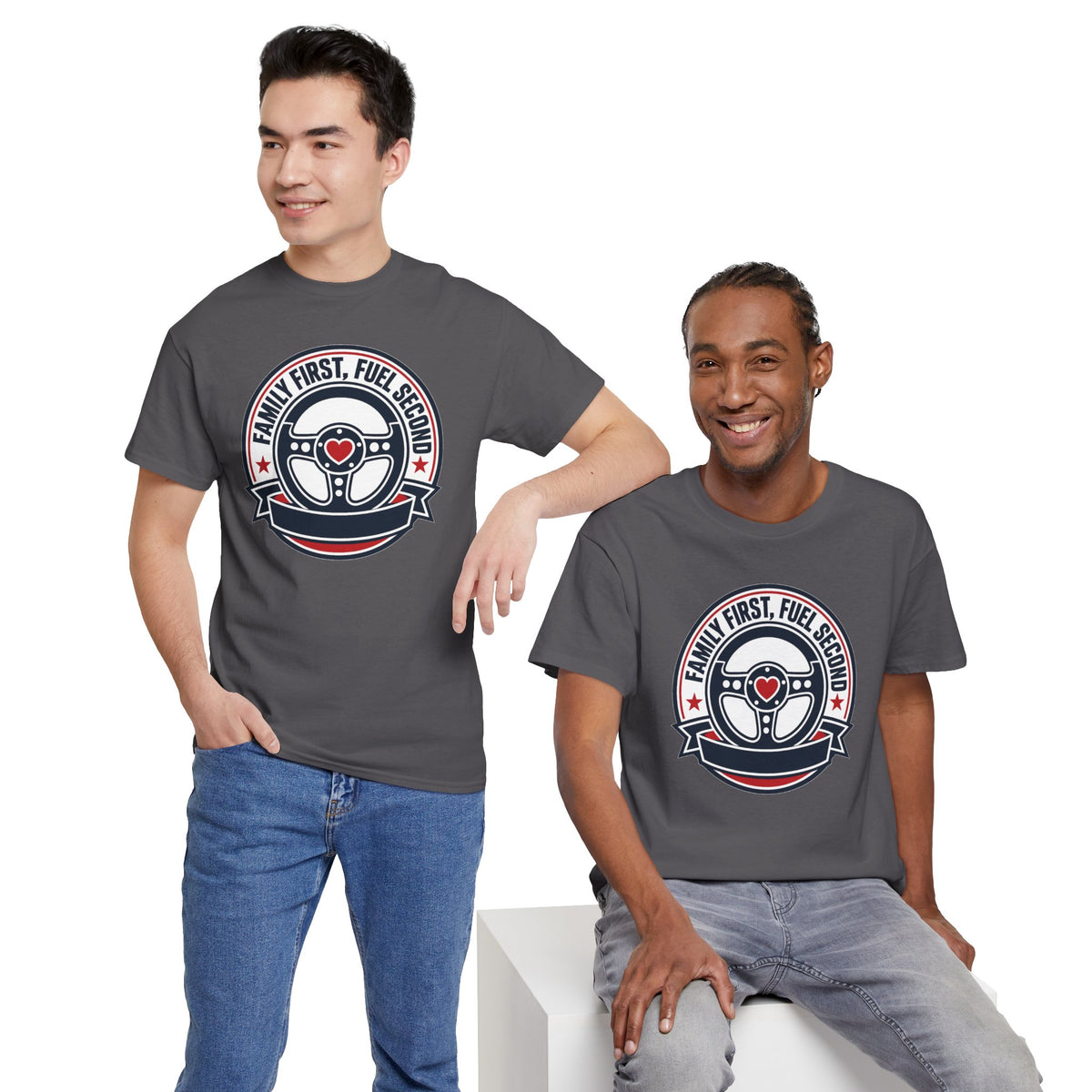 Family First, Fuel Second Tee — Steering Wheel Graphic Shirt