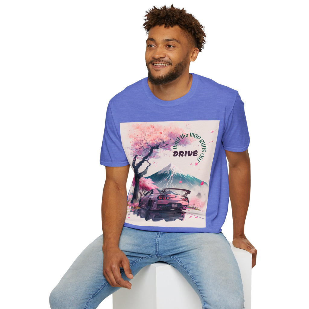 Cherry Blossom Skyline Drive T-Shirt | Retro Car, Mount Fuji
