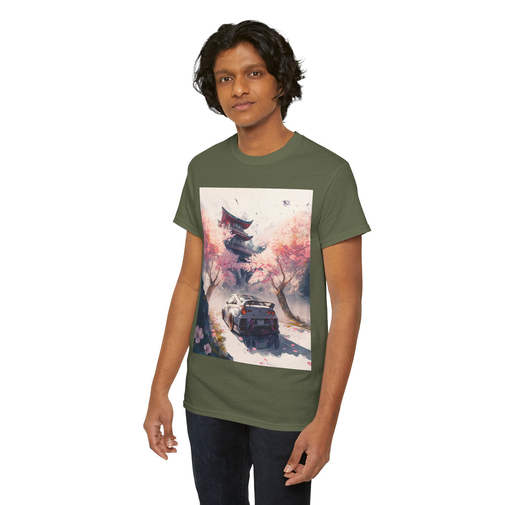 Sakura Drift Retro Sports Car Tee — Cherry Blossom JDM Graphic T-Shirt