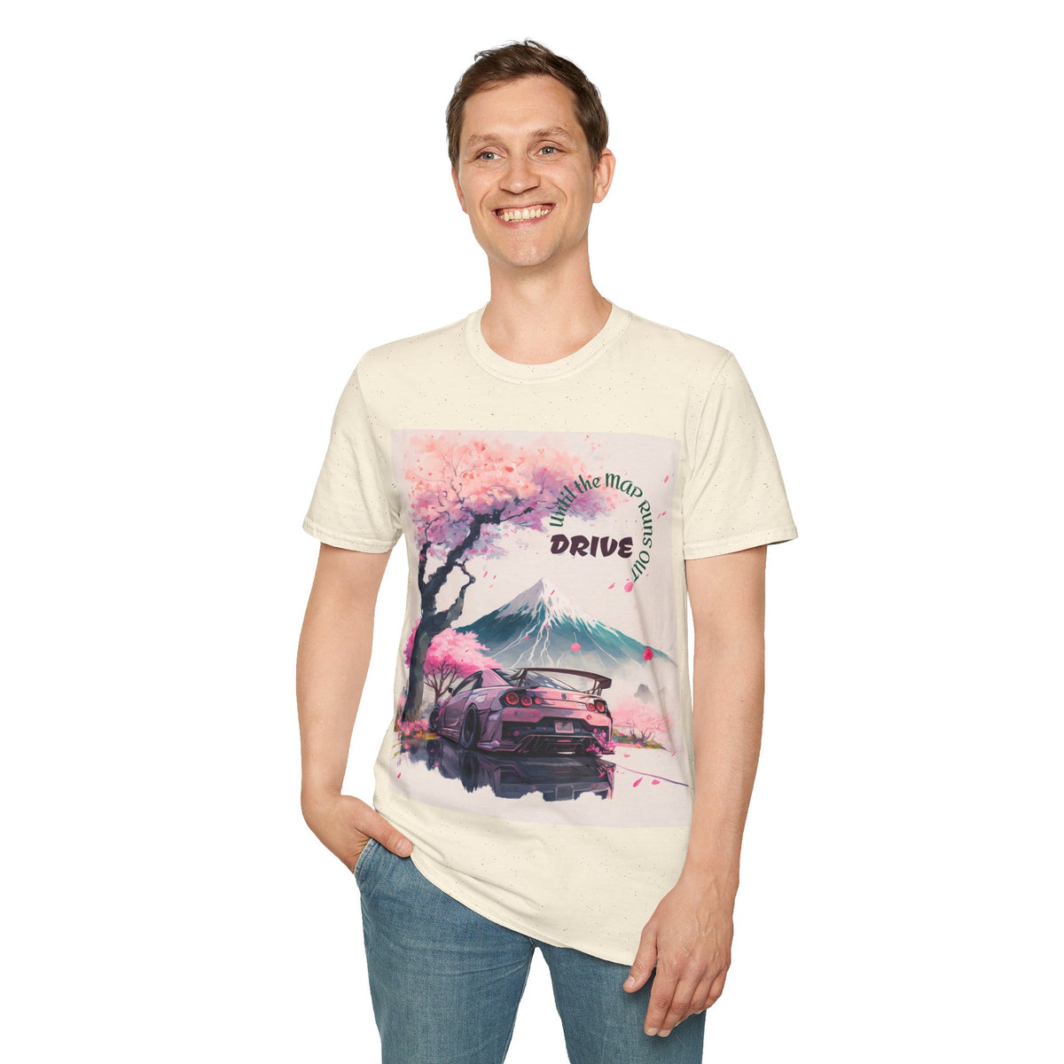 Cherry Blossom Skyline Drive T-Shirt | Retro Car, Mount Fuji