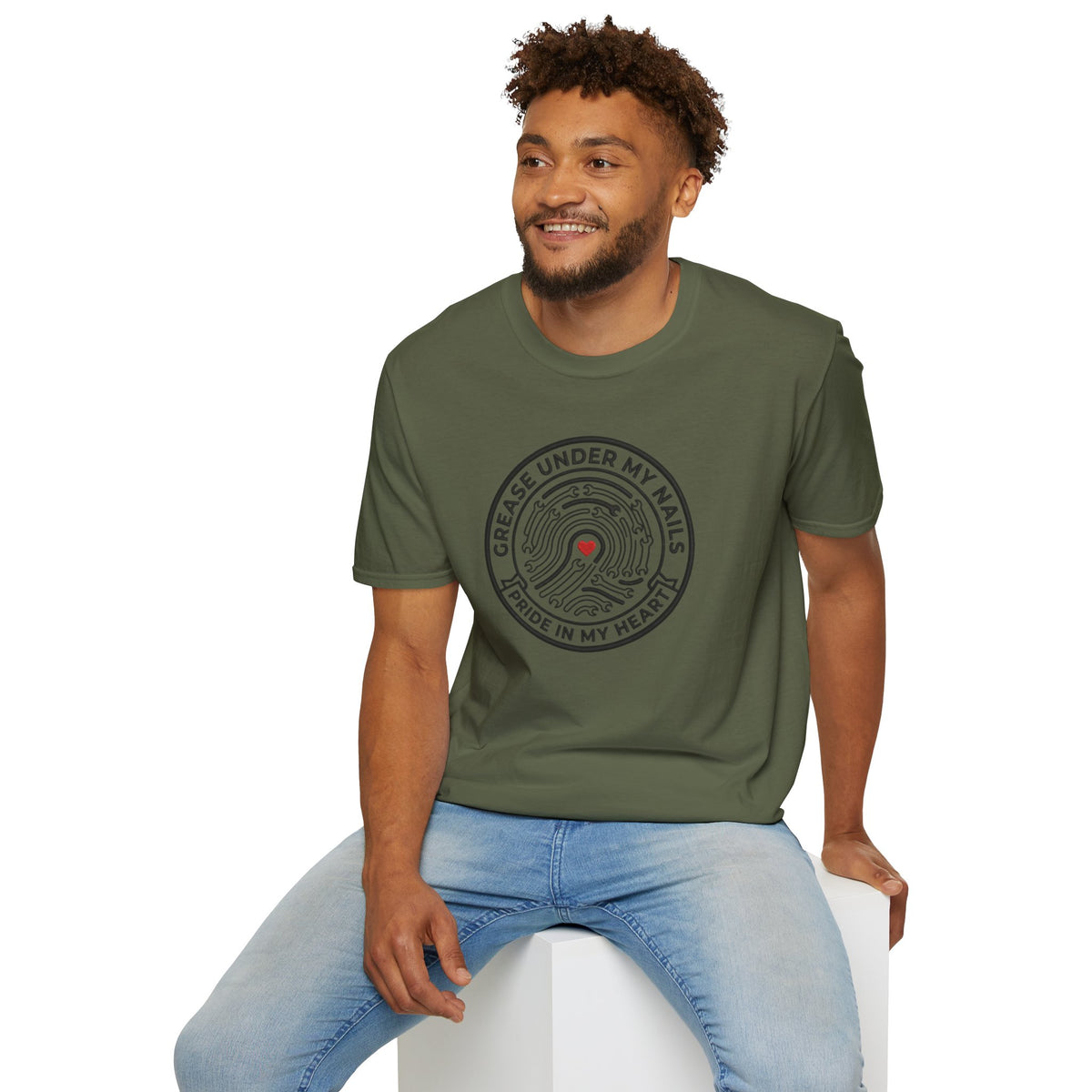 T-Shirt — "Grease Under My Nails, Pride in My Heart" Mechanic Heart Graphic Tee