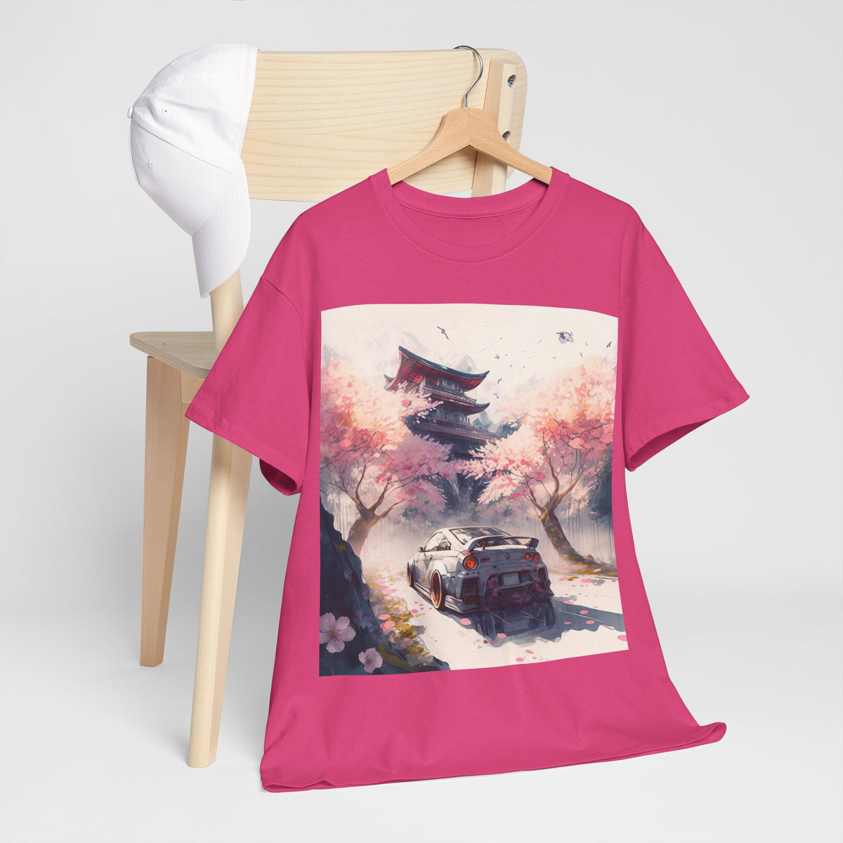 Sakura Drift Retro Sports Car Tee — Cherry Blossom JDM Graphic T-Shirt