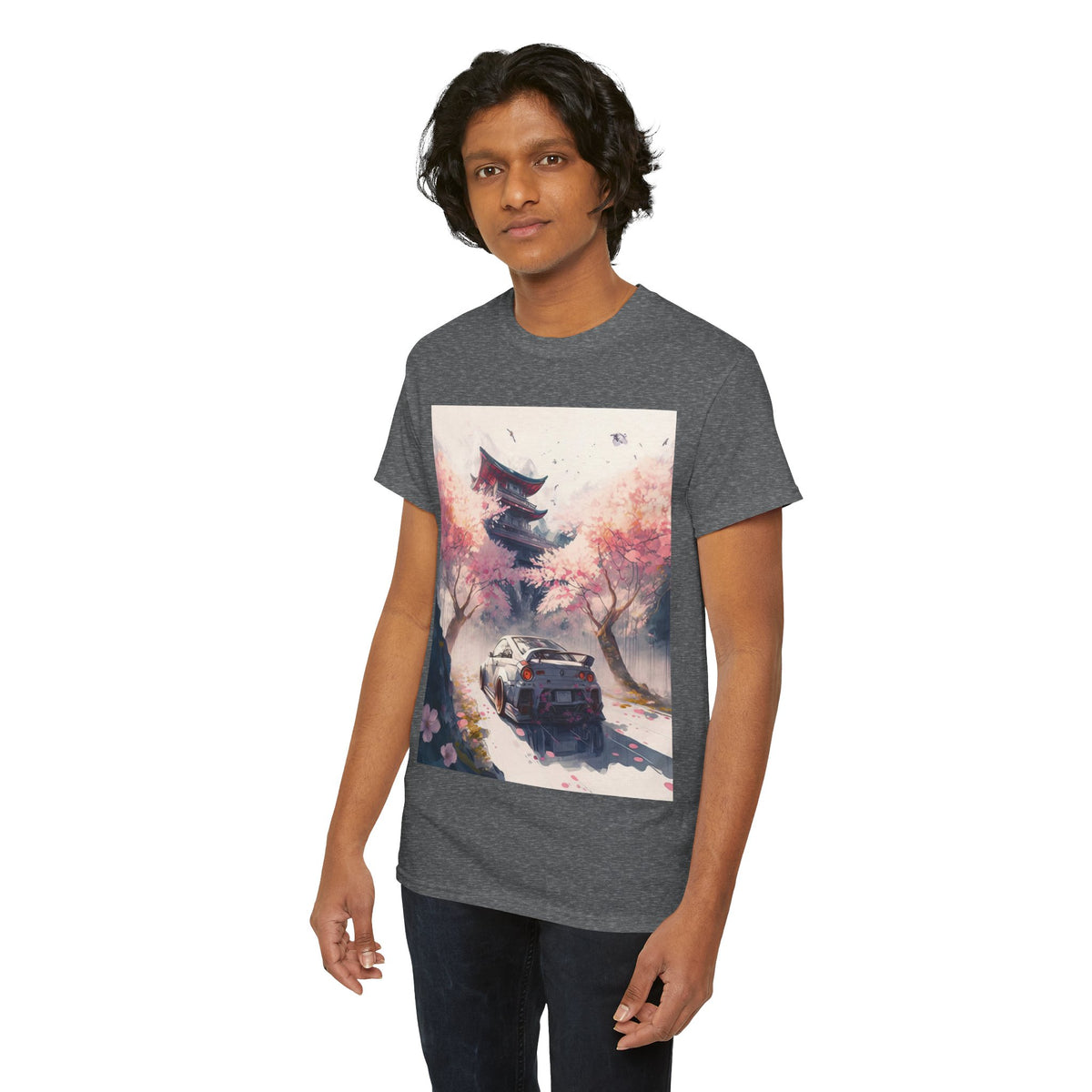 Sakura Drift Retro Sports Car Tee — Cherry Blossom JDM Graphic T-Shirt