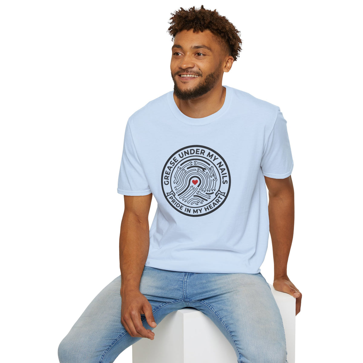 T-Shirt — "Grease Under My Nails, Pride in My Heart" Mechanic Heart Graphic Tee
