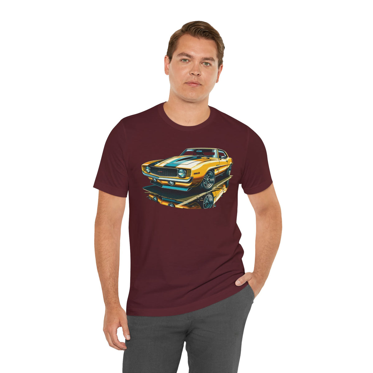 Yellow Classic Muscle Car T-Shirt | American Muscle Roars back graphic tee
